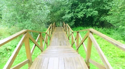 Walk Down via Wooden Stairs with Railing Stock Footage 66433500