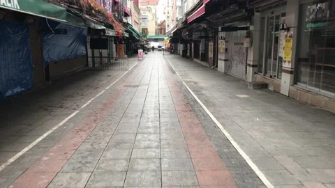 Walk in empty streets and closed shops Stock Footage 145221453