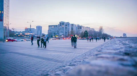 Walk in the evening city Stock Footage 37085785