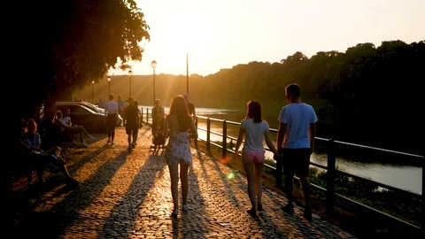 A walk on the evening promenade Video stock 111282923