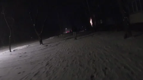 Walk in the evening through the city without street lighting,Ukraine 스톡 동영상 241403439