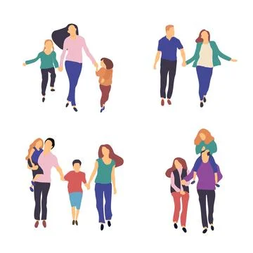 Walk in fresh air. Vector stylized illustration of active young family. Healthy Stock Illustration