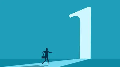 Walk in front of an open door in the shape of a number one. business vector Stock Illustration