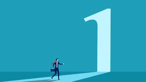 Walk in front of an open door in the shape of a number one. business vector Illustrazione stock