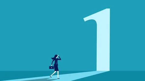 Walk in front of an open door in the shape of a number one. business vector Illustrazione stock