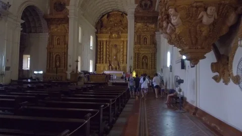 Walk inside the Basilica of Bom Jesus in Old Goa Stock Footage 88131867