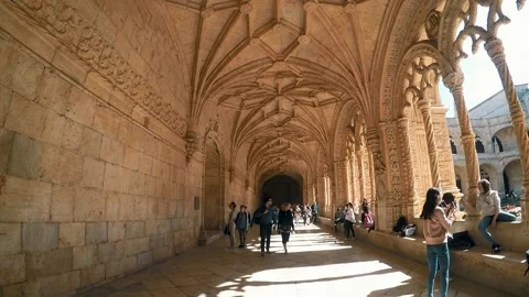 A Walk inside the beutiful Jeronimos Monastery in Lisbon Portugal Stock Footage 148699199