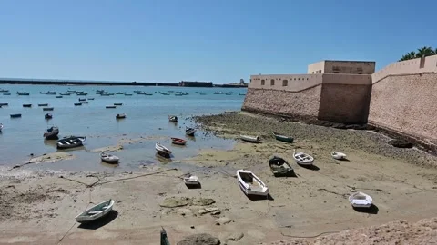 Walk inside the Castle of Santa Catalina in Cadiz, Spain  History and marit.. Stock Footage 318711237