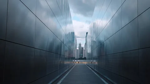 Walk inside the Empty Sky memorial in New Jersey, USA. Stock Footage 320066134