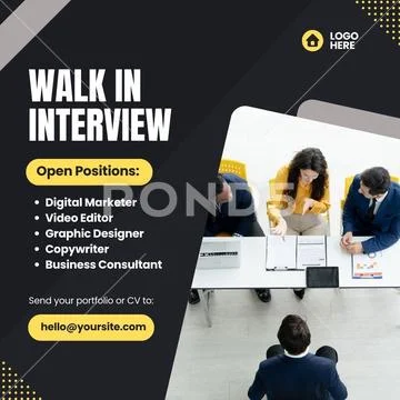 Walk in interview for digital marketing and design roles PSD Template