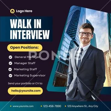 Walk in interview for multiple open positions with a professional Plantilla PSD