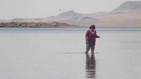 Walk in lake Stock Footage 27065213