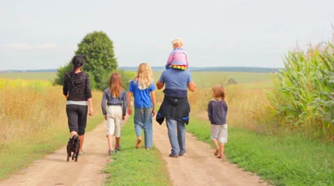 Walk A Large Family Stock Footage 34873369