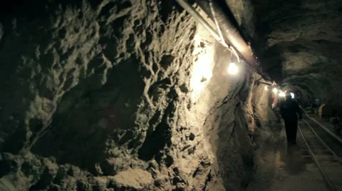 Walk in mine tunnel Stock Footage 10723167