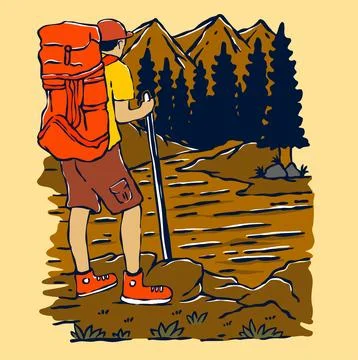 WALK TO MOUNTAIN Stock Illustration