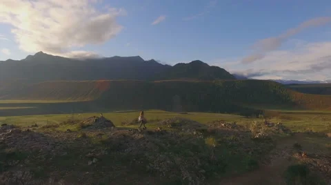 Walk in the mountains, aerial view Stock Footage 67564089