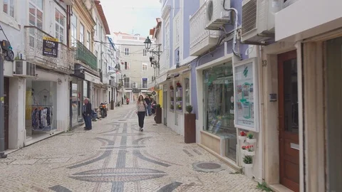 Walk on Narrow Streets in the Centre Old Setubal Stock Footage 90263623