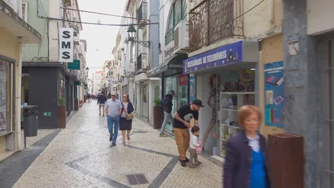 Walk on Narrow Streets in the Centre Old Setubal Stock Footage 90263641