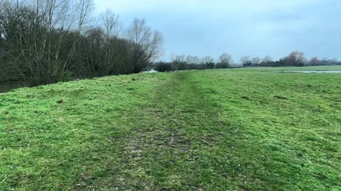 Walk over the fields to the Nene River at Ferry Meadows Stock Footage 331025196