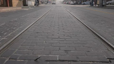 Walk Over Trolley Tracks Slow Motion Stock Footage 101445594
