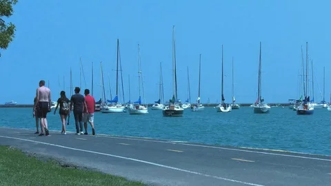 Walk Path with Boats Stock Footage 113351692
