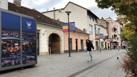 Walk path center of city Cluj Napoca, Romania Stock Footage 162882908