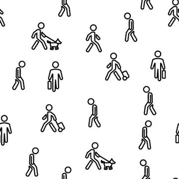 Walk People Motion Vector Seamless Pattern Stock Illustration
