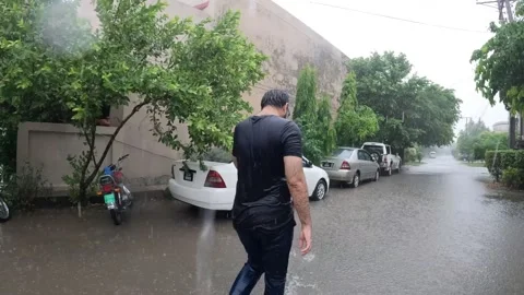Walk in rain in slow motion Stock Footage 255724000