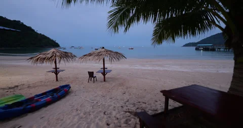 Walk to see empty Juara Beach at dusk, Tioman Island views Stock Footage 314773320