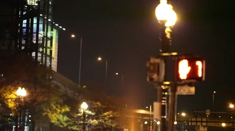Walk signal at intersection late night Boston Stock Footage 46466315