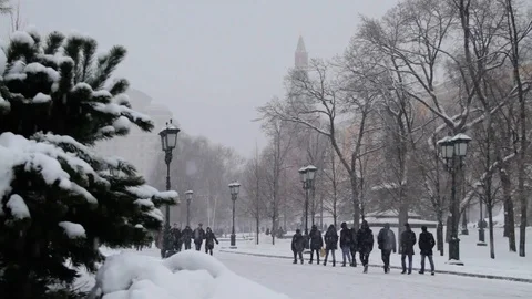 Walk on snow-covered Moscow Stock Footage 85624341