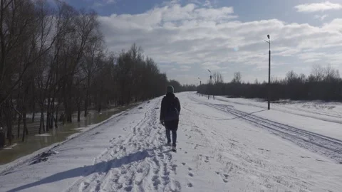 Walk in snowy scenery 스톡 동영상 148442402