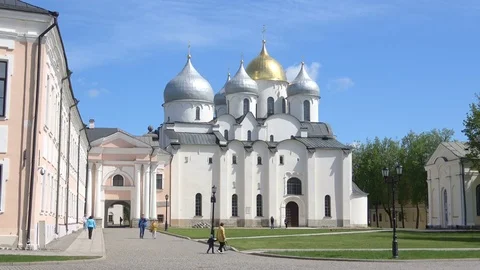 Walk from St. Sophia Cathedral. Veliky Novgorod, Russia Stock Footage