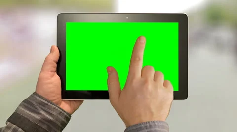 Walk with tablet PC, Green Screen on a green background. Stock Footage 58896604