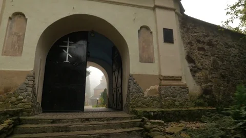 Walk Through Arch to Manyava Skete Courtyard Orthodox Male Monastery Among Stock Footage 71633425