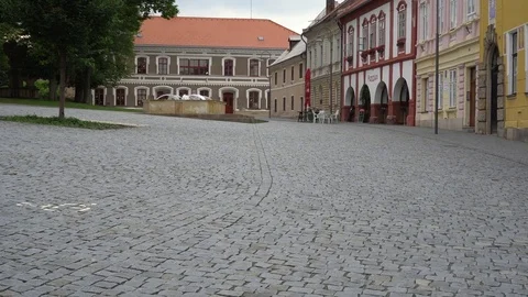 Walk through the cubes in the historic city Stock Footage 77827367