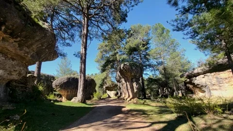 Walk through forest with strangely shaped rocks. Stone forest. . Enchanted Video stock 284927129