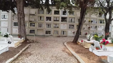 Walk through a graveyard, towards tombs,... | Stock Video | Pond5