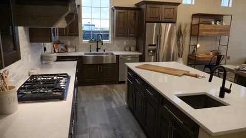 Walk Through Home from Kitchen to Outdoor Patio Stock Footage 112944053