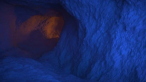 Walk through magic cave with lava end Stock Footage 77656674