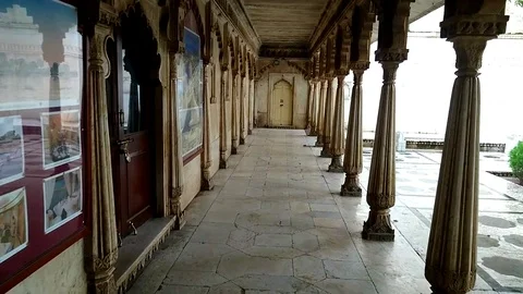 Walk through the Marble Pillars in City Palace Udaipur Stock Footage 78047950