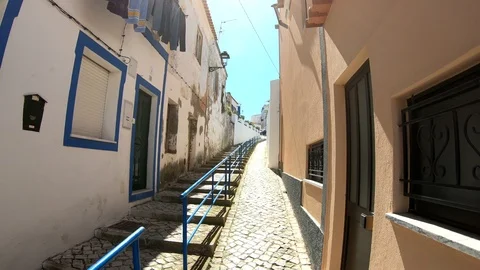 Walk through the narrow streets of the town, Algarve Stock Footage 106581237