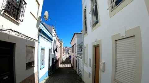 Walk through the narrow streets of the town, Algarve Stock Footage 106583386