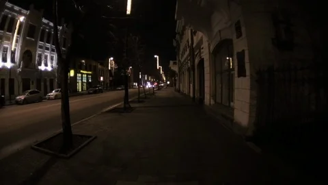 Walk through the night city (view from the eyes) Stock Footage 110541936