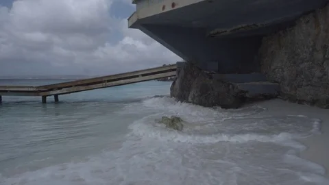 A walk through the pier under the bridge Stock Footage 74024565