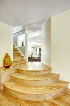 Walk-through with round steps in light brown color Fotos de archivo