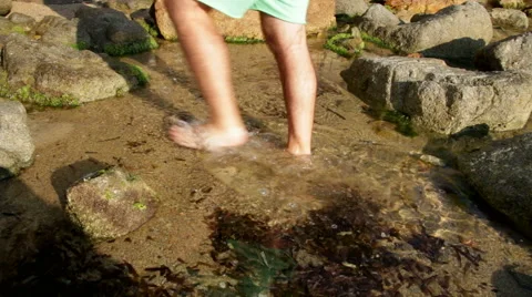 Walk Through the Seashore Splashing Water Stock Footage 40906055