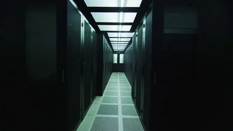 Walk through Server Room - Data Centre - Main Frame Stock Footage 84003050