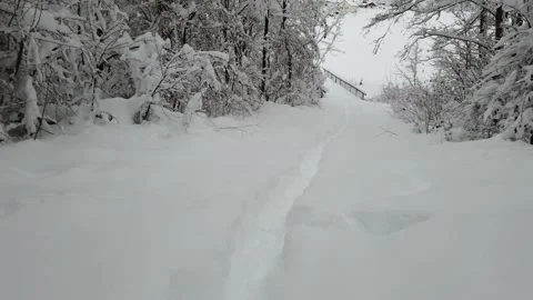 Walk through a snowy landscape with deep snow Stock Footage 146931490