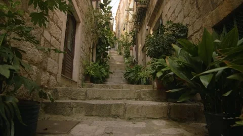 Walk through the typical Dubrovnik streets with stone houses, in Croatia Stock Footage 241682750